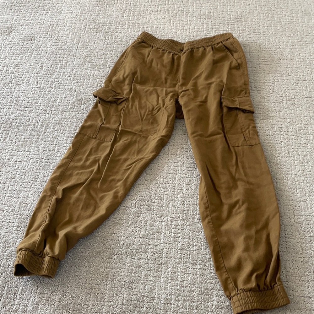 brown elastic waist pants small cargo